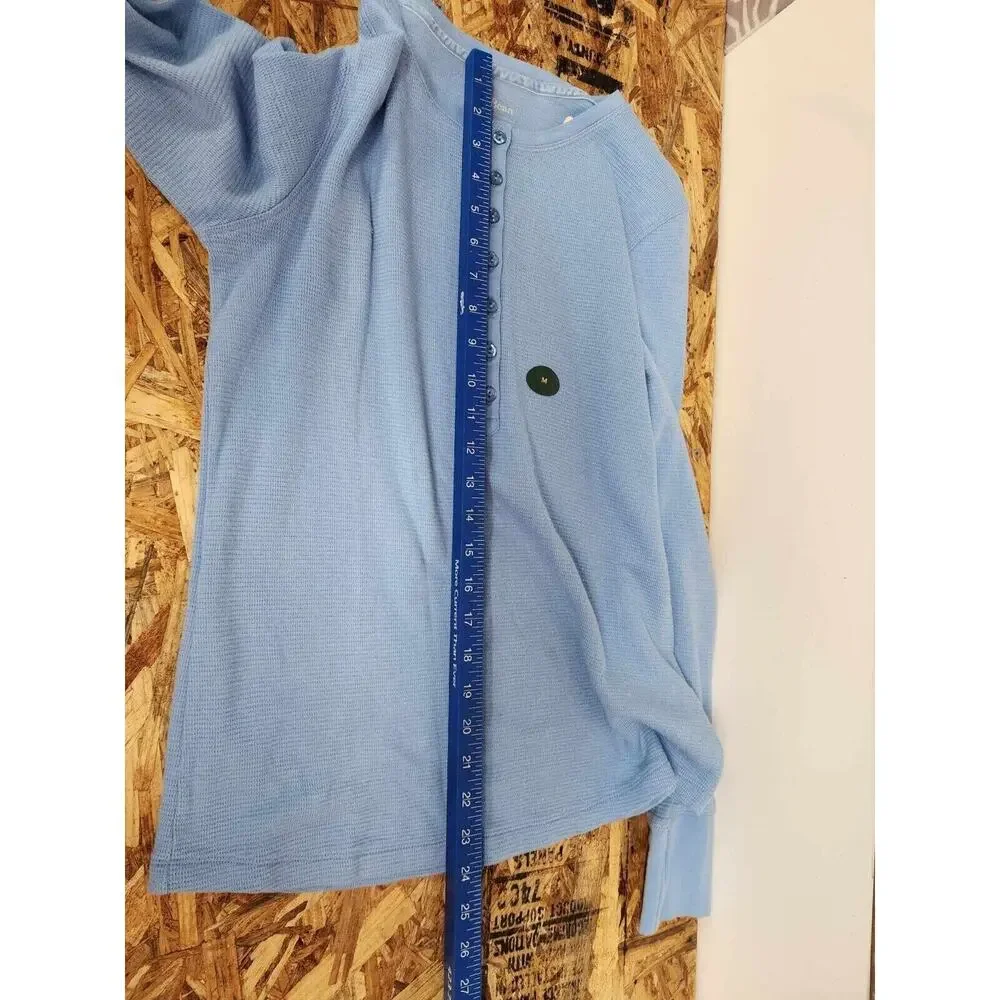 Vintage LL Bean Henley Sweater Mens Size M Fisherman Blue Waffle Knit Outdoor
